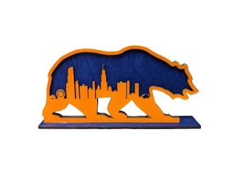 Chicago Bear Skyline Mini Shelf Sign | Chicago Skyline Wood Decor | Chi Town Shelf & Desk Decor | Bear Fan Gift