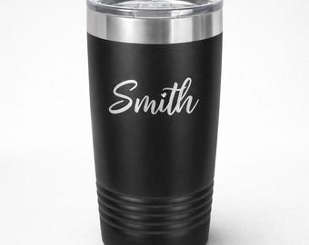 Custom Engraved Black Stainless Steel Tumbler 20oz – Personalized Name or Logo, Laser Engraved Gift