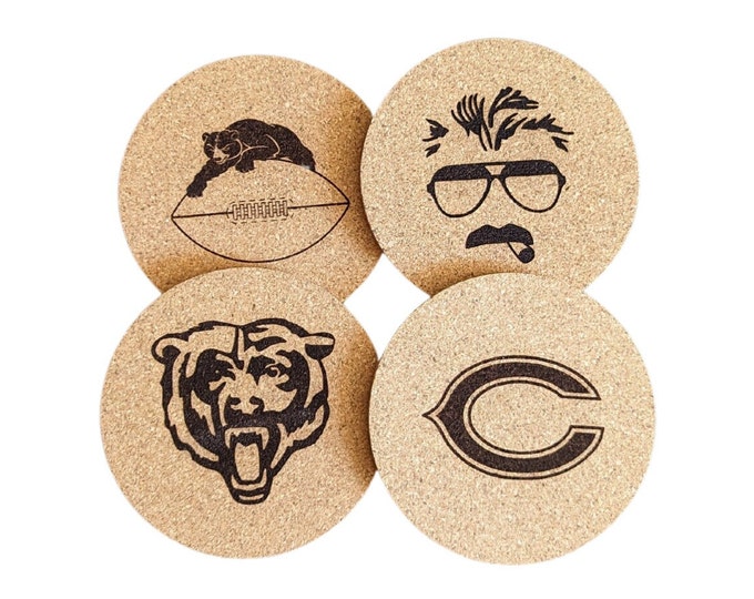 Football Engraved Cork Coaster Set - Team