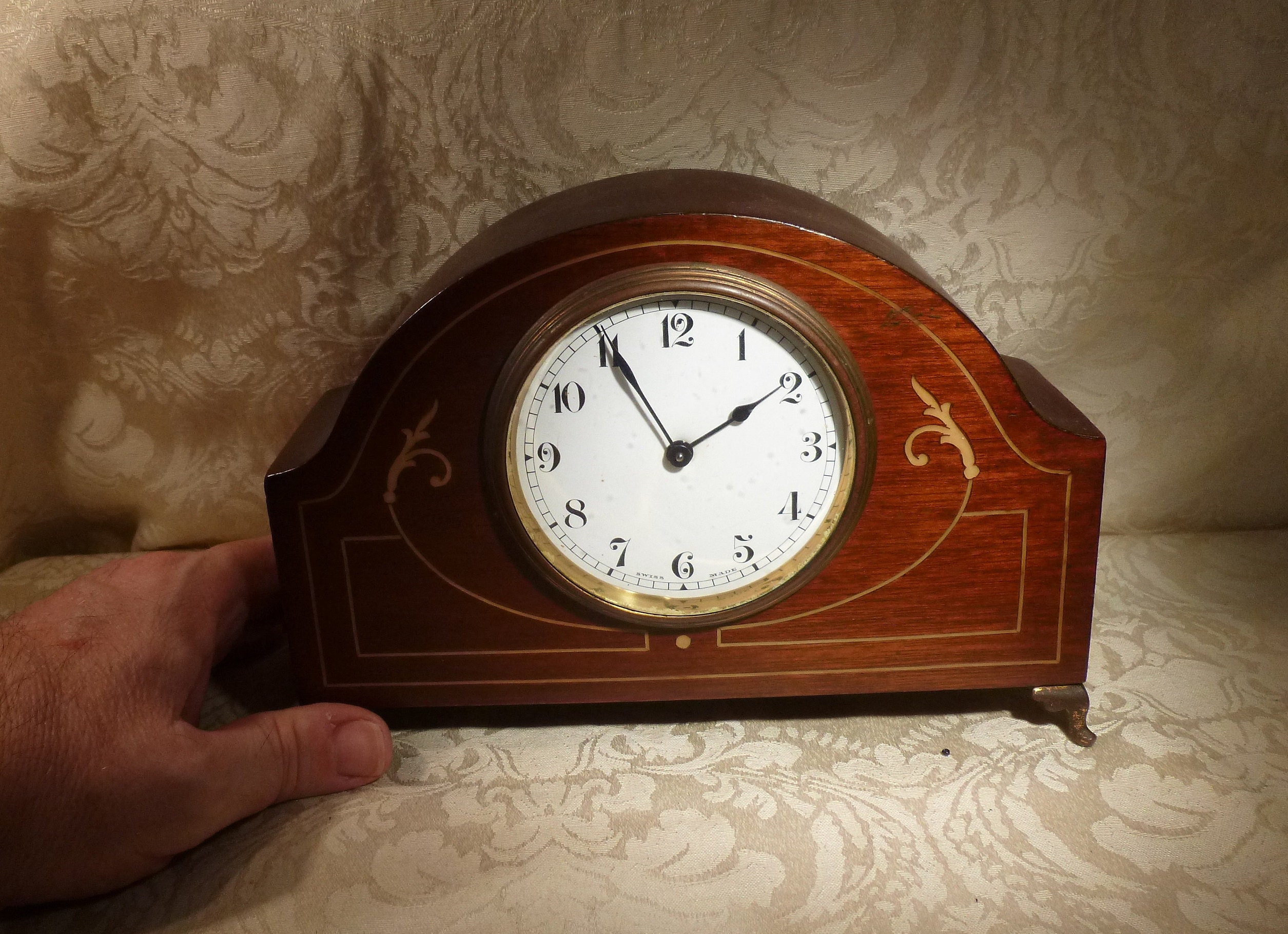 Antique Edwardian Buren Swiss Inlaid Mahogany Mantle Clock Etsy
