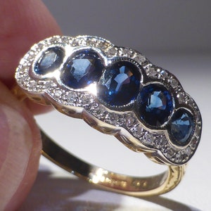18ct Gold Sapphire Diamond Ring UK Hallmark 2003 Size S in Gift Box