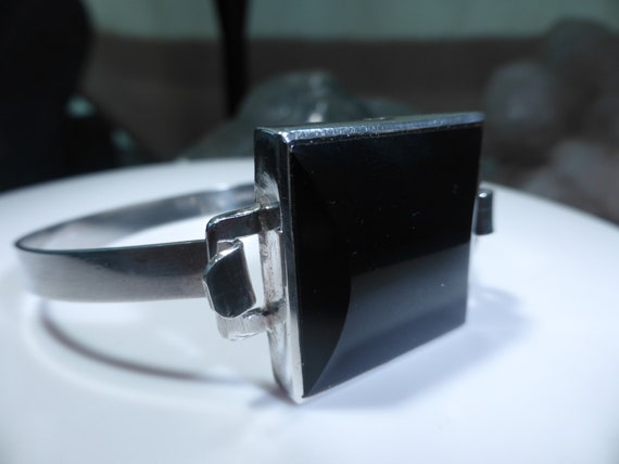 Solid Silver Bangle Black Onyx Square UK Hallmark… - image 4