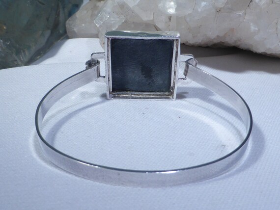 Solid Silver Bangle Black Onyx Square UK Hallmark… - image 7