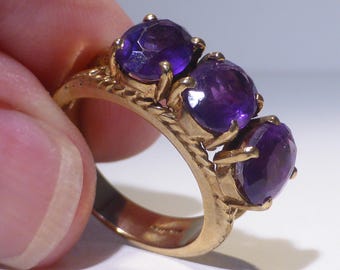 9ct Gold Ring Amethyst 3ct 5.3 grams UK Hallmark 1972 Size O Boxed