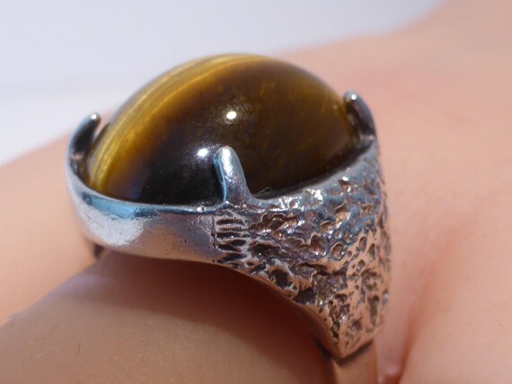 Solid Silver Tigers Eye Ring Hallmark Edinburgh 1… - image 16
