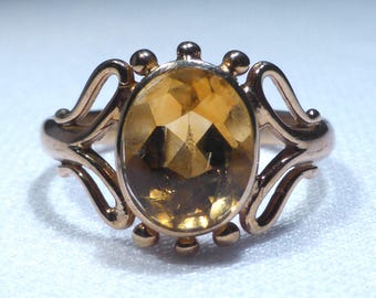 9ct Gold Ring Citrine Solitaire UK Hallmark 1990 Size L in Gift Box