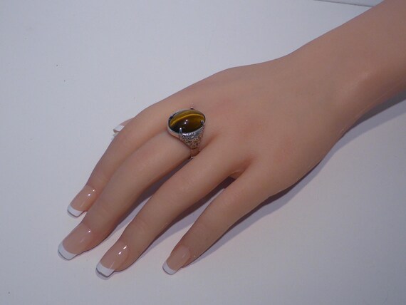 Solid Silver Tigers Eye Ring Hallmark Edinburgh 1… - image 7