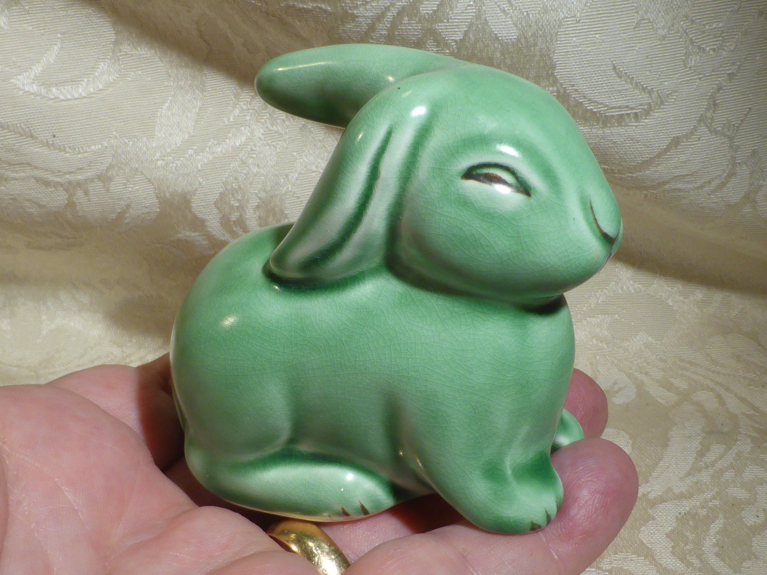 Vintage Green Pottery Bunny Rabbit Made in England One Ear Up Etsy