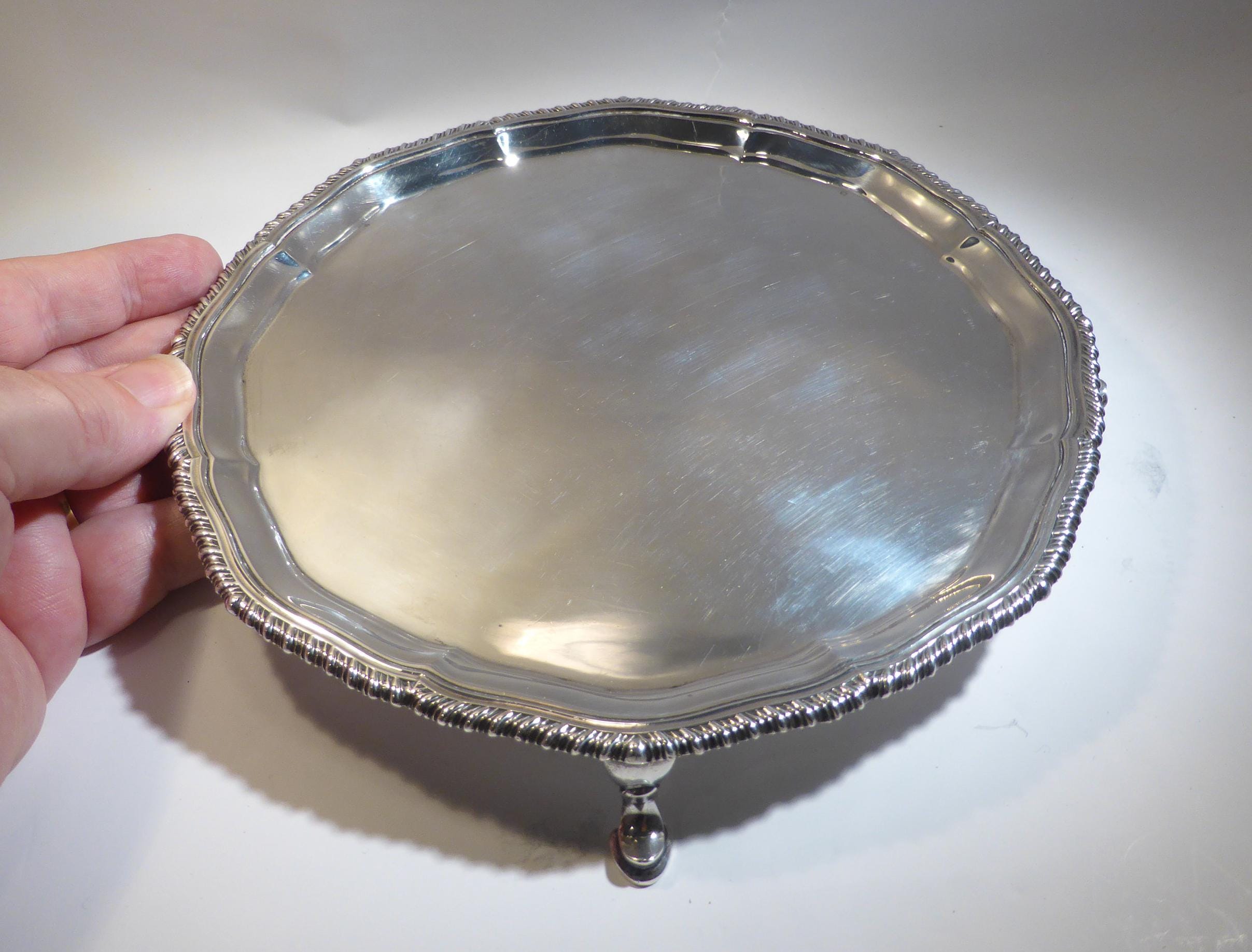 Antique Solid Silver Salver Butler Tray 12oz UK Hallmark