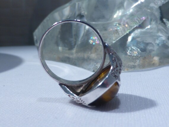 Solid Silver Tigers Eye Ring Hallmark Edinburgh 1… - image 14