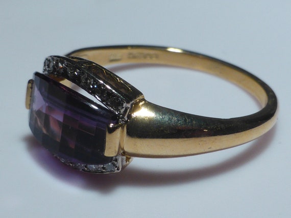 Vintage 18ct Gold Amethyst Baguette Diamond Ring … - image 9