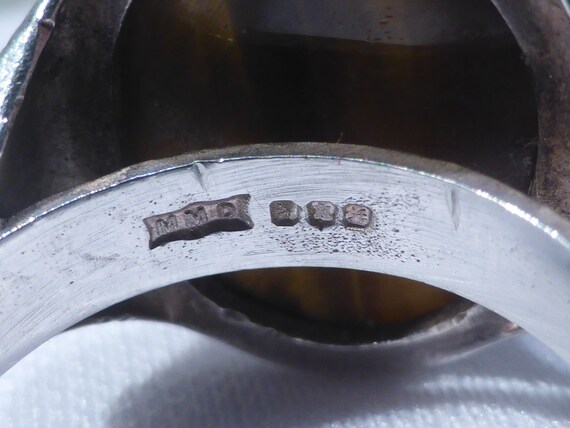 Solid Silver Tigers Eye Ring Hallmark Edinburgh 1… - image 8