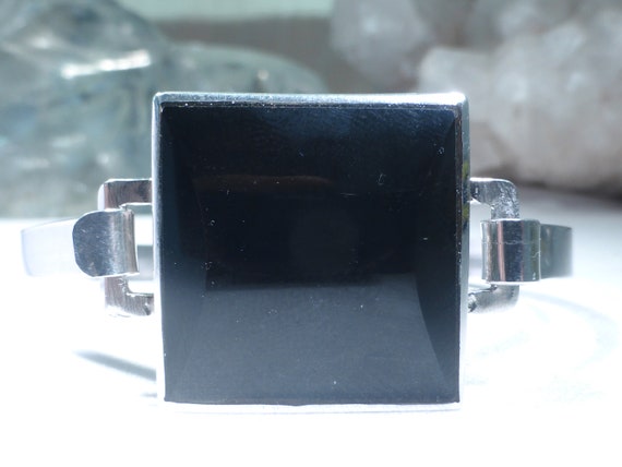 Solid Silver Bangle Black Onyx Square UK Hallmark… - image 6