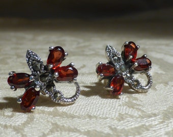 Solid Sterling Silver Earrings Dragonfly Garnet 1.2ct Bug Insect with Curly Tail Pierced Ears with Butterfly Clip in Gift Presentation Box