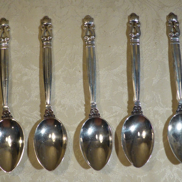 Georg Jensen Solid Silver Teaspoons x5 Acorn 5.75" Long 1959 Johan Rohde 149g UK Import Hallmark London Assay 1959 Scandinavian