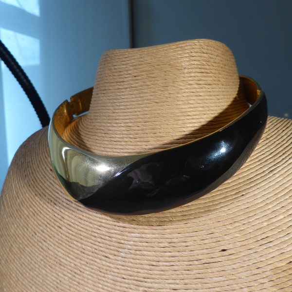 Alexis Kirk Necklace Articulated Black and Gold Plated Choker Collar Vintage circa 1980s