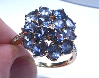9ct Gold Ring Tanzanite Diamond 1.5ct UK Hallmark Size O Boxed