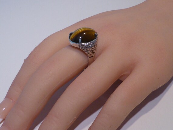 Solid Silver Tigers Eye Ring Hallmark Edinburgh 1… - image 10