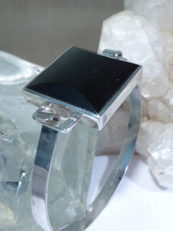 Solid Silver Bangle Black Onyx Square UK Hallmark… - image 5