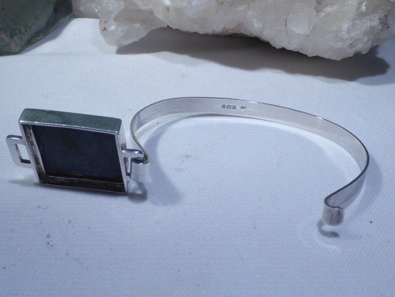 Solid Silver Bangle Black Onyx Square UK Hallmark… - image 10