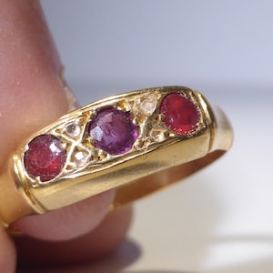 Antique 18ct Gold Ruby Diamond Ring UK Hallmark 1915 Bargain due to Stone Variations and Blemishes