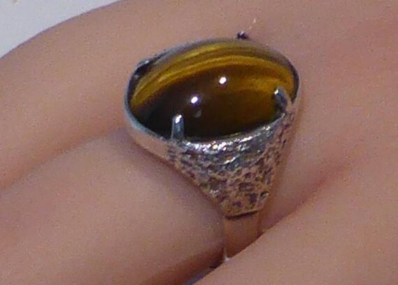 Solid Silver Tigers Eye Ring Hallmark Edinburgh 1… - image 11