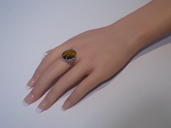 Solid Silver Tigers Eye Ring Hallmark Edinburgh 1… - image 13