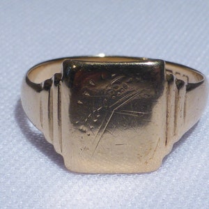 Vintage 9ct Gold Signet Ring 4.1g UK Hallmark 1947 London Blank Cartouche Gift Boxed