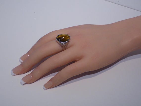 Solid Silver Tigers Eye Ring Hallmark Edinburgh 1… - image 19