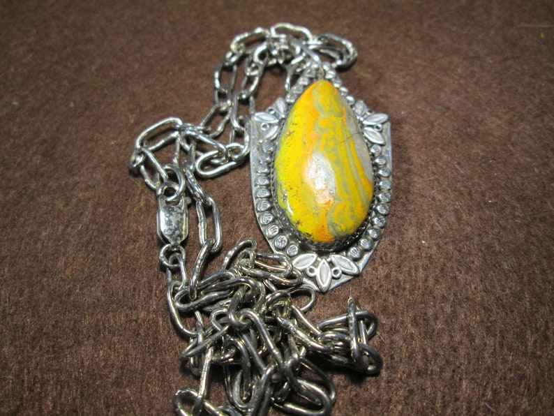 Pendant.. hand made Bumblebee Jasper in sterling silver with bench made 22inch chain..