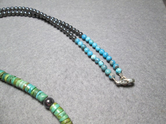 necklace, turquoise Heishi beads with Hematite an… - image 4