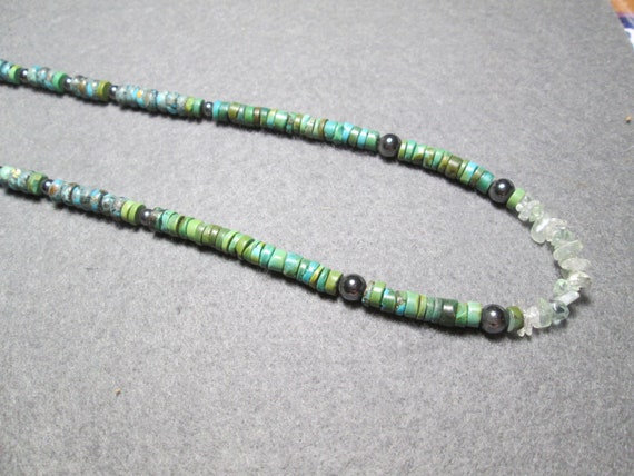 necklace, turquoise Heishi beads with Hematite an… - image 2