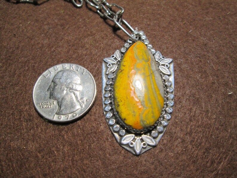 Pendant.. hand made Bumblebee Jasper in sterling silver with bench made 22inch chain..