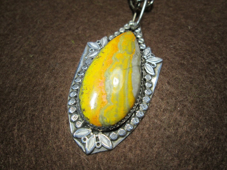 Pendant.. hand made Bumblebee Jasper in sterling silver with bench made 22inch chain..
