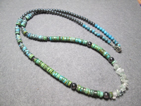 necklace, turquoise Heishi beads with Hematite an… - image 1