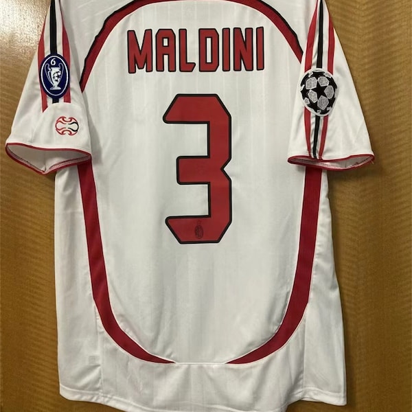 Maldini #3 shirt met korte mouwen, AC Milan 2007 Cl Finale Retro Klassiek Rood Zwart korte mouw