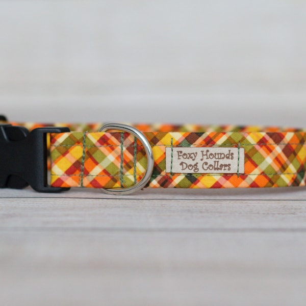 Harvest Plaid Fall Dog Collar, Handmade, Adjustable, Buckle