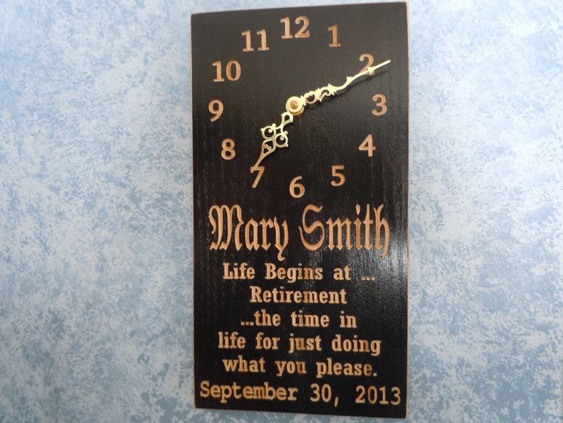 Personalized Retirement Clock Custom Made Carved Wooden Quartz Etsy