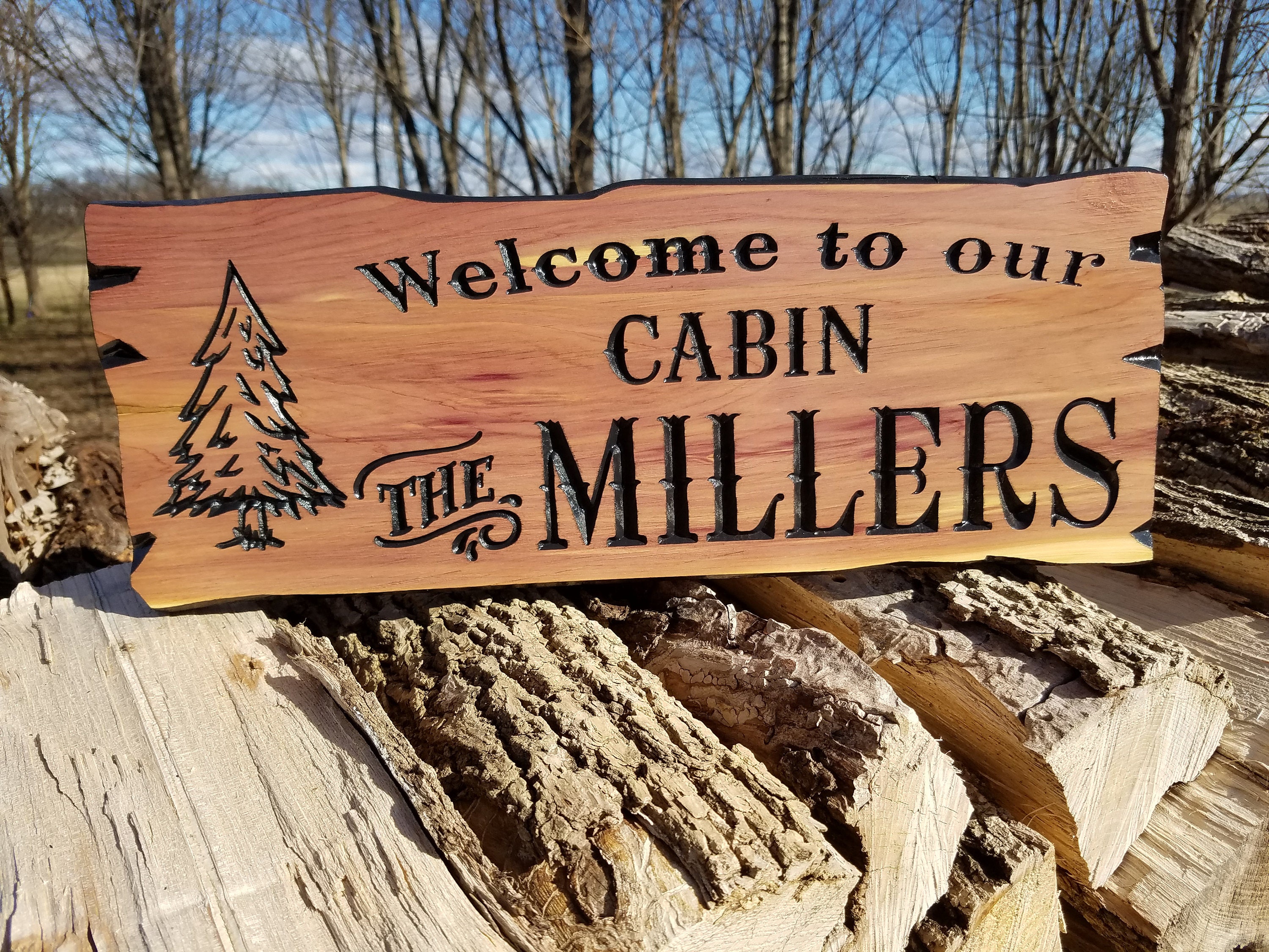 Custom Outdoor Name Signs Wooden Cabin Wood Custom Outdoor Name Signs Wooden Cabin Wood House Personalized Pine Tree Image Cedar 339