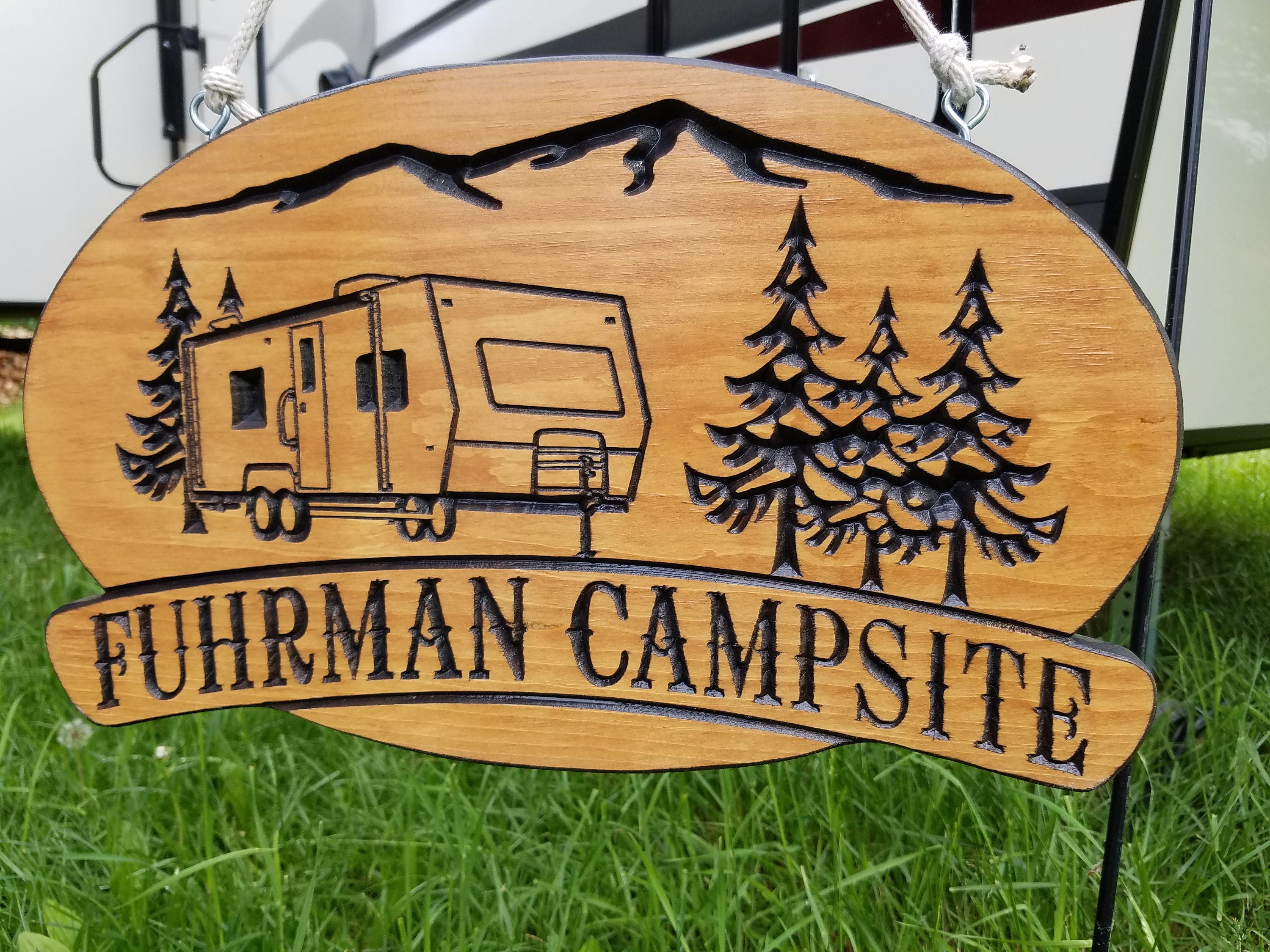Family Campsite Sign Personalized Carved Wooden Last Name Etsy
