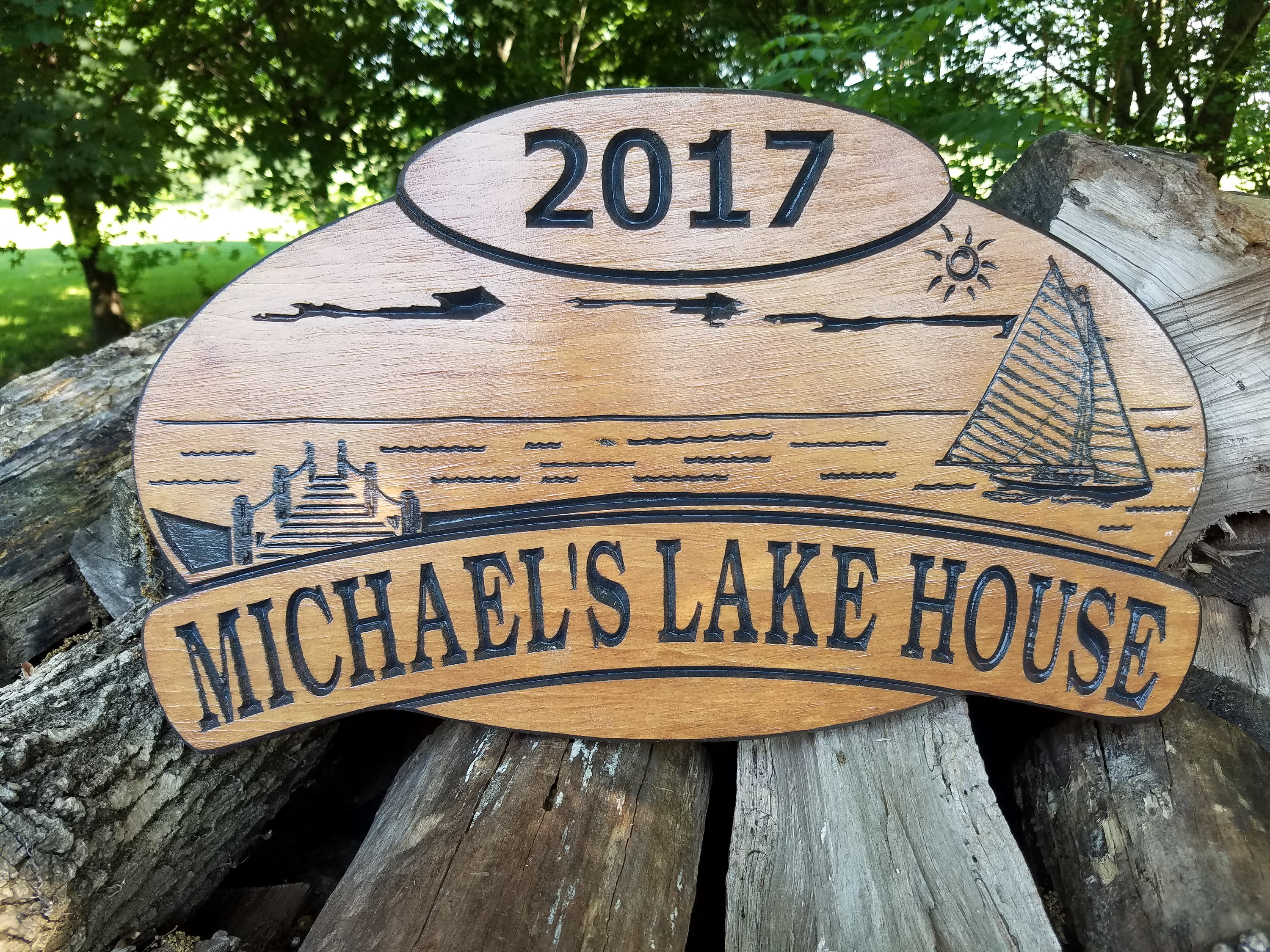 Lake House Name Sign Personalized Custom Carved Sailboat Dock Etsy