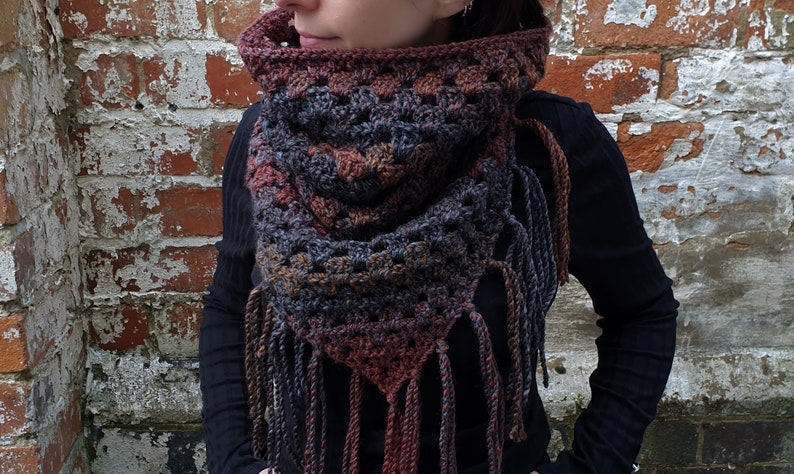 Crochet scarf. Fringed scarf  triangle scarf . Boho scarf  image 2