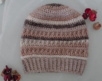 Beige beanie . Crochet beanie hat . Winter beanie. Textured beanie .