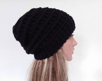 Black beanie . Ribbed beanie .Textured hat . Textured beanie. Black hat