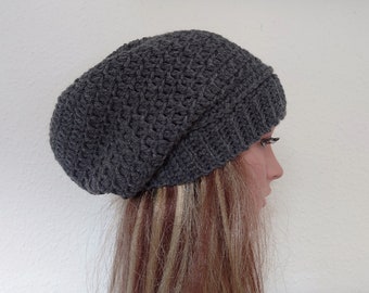 Crochet Slouch beanie . Women's beanie hat . Grey beanie  . Crochet beanie . Festival beanie hat