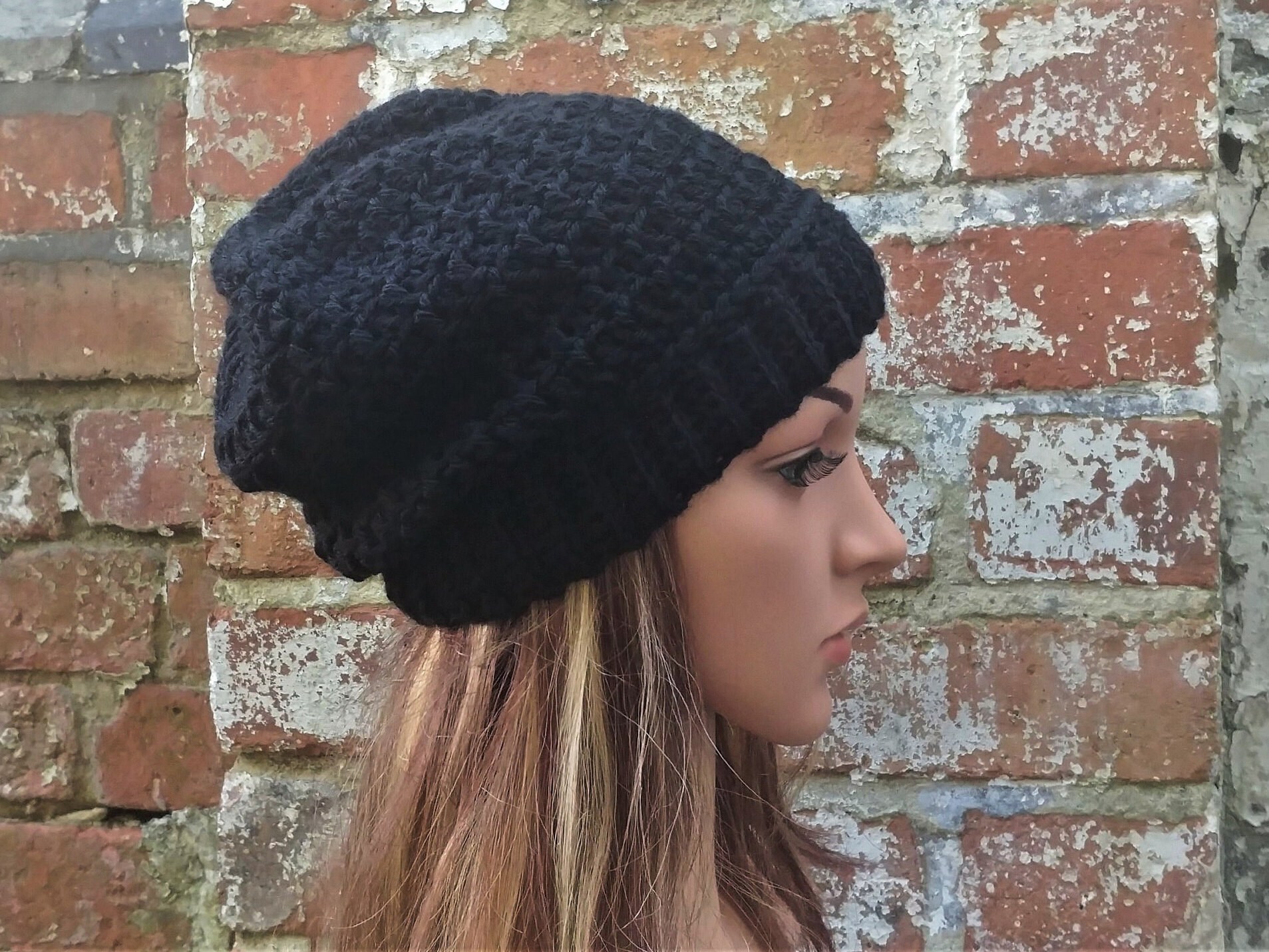 Black beanie . Crochet beanie hat 