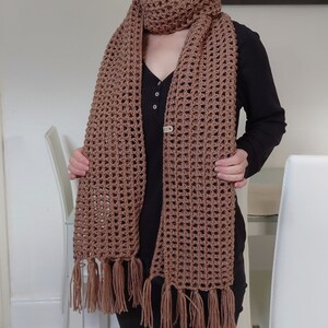 Mocha scarf . Crochet scarf with fringe . Long scarf . Festival scarf image 2