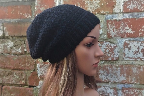 Black beanie . Crochet beanie hat 