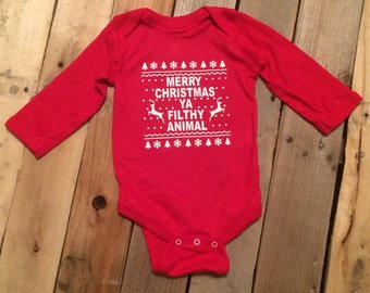 Baby Christmas Onesie - Xmas - Baby Christmas - Kids Christmas - Baby Boy - Baby Girl - Holiday Shirt - Merry Christmas Ya Filthy Animal