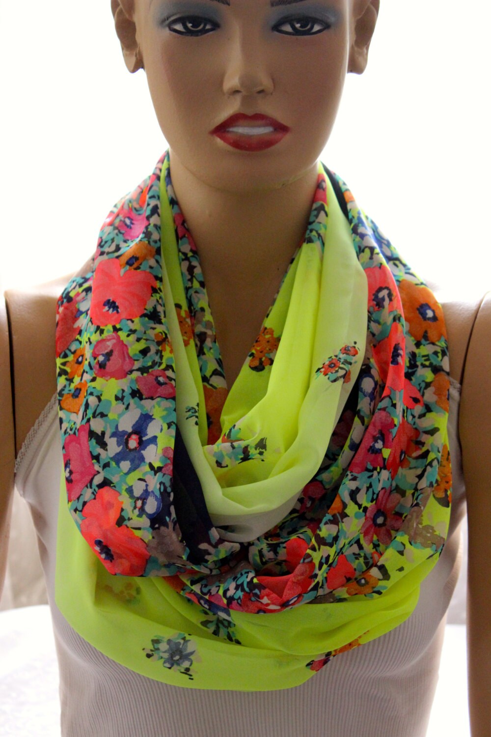 Neon yellow flowers scarf scarves woman scarf accessories Etsy